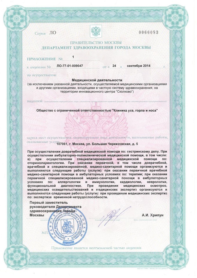 Лицензия „Клиника уха, горла и носа“, страница 1